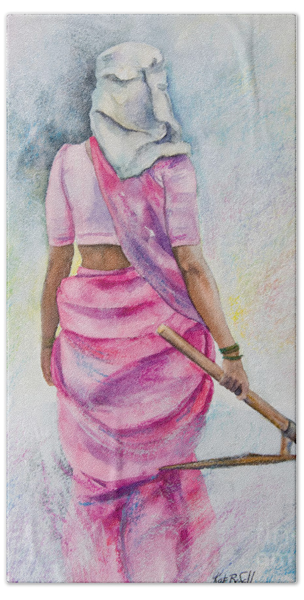 Indian Woman Hand Towel featuring the painting Amazon lll by Kate Bedell