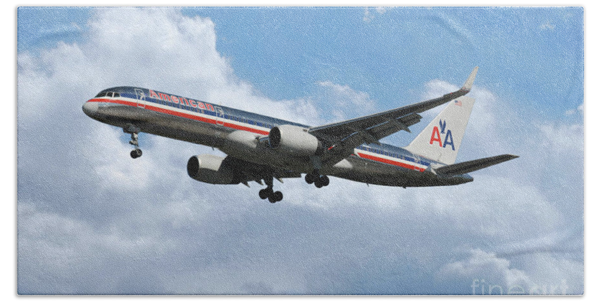 Boeing Bath Towel featuring the digital art American Airlines Boeing 757 by Airpower Art