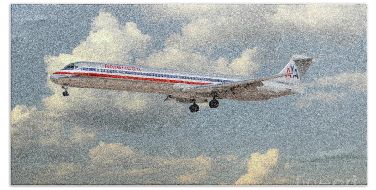 Md80 Bath Towel featuring the digital art American Airlines MD-80 by Airpower Art