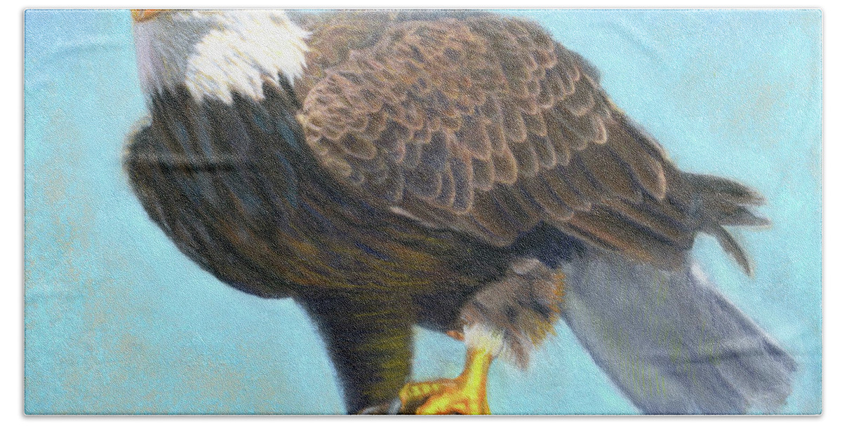 Bald Eagle Hand Towel featuring the pastel American Bald Eagle by Melissa Herrin