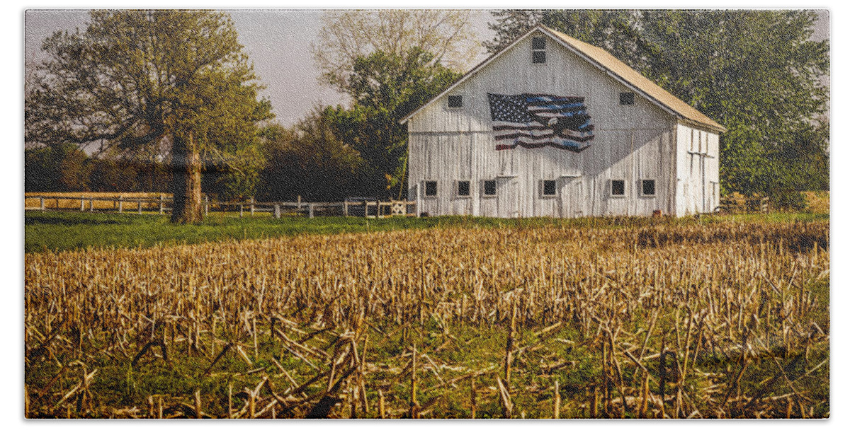 American Flag Hand Towel featuring the photograph American Barn by Ron Pate