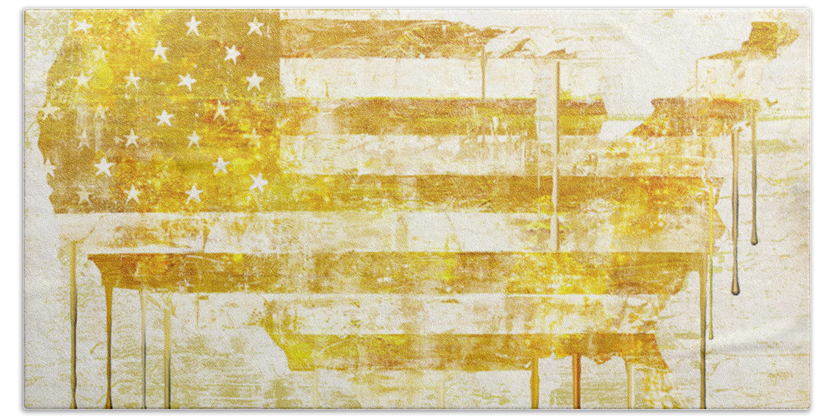 Usa Bath Towel featuring the painting American Flag Map by Mindy Sommers