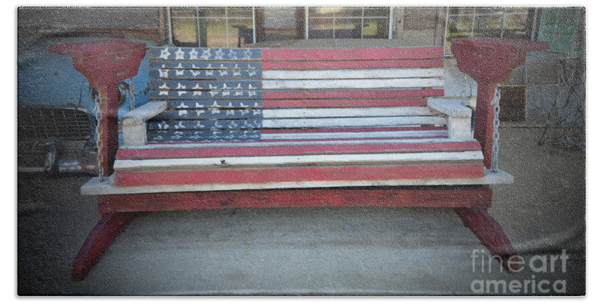 American Bath Towel featuring the photograph American Flag Bench by Catherine Sherman