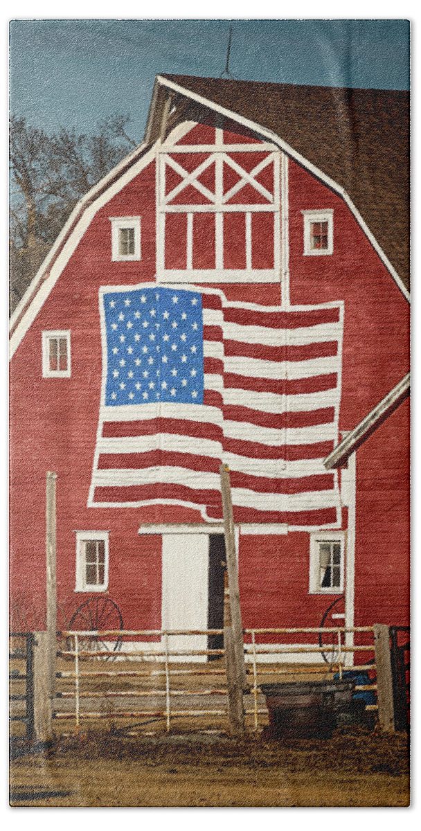 Barn Hand Towel featuring the photograph American Pride by Susan Rissi Tregoning