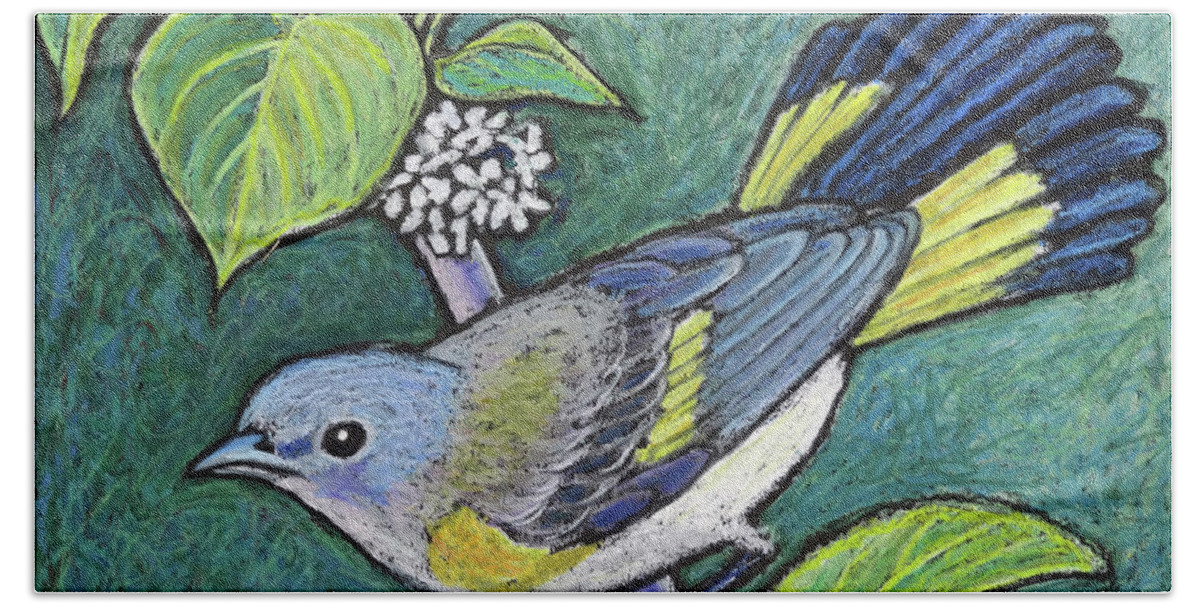 American Redstart Hand Towel featuring the painting American Redstart Female by Ande Hall