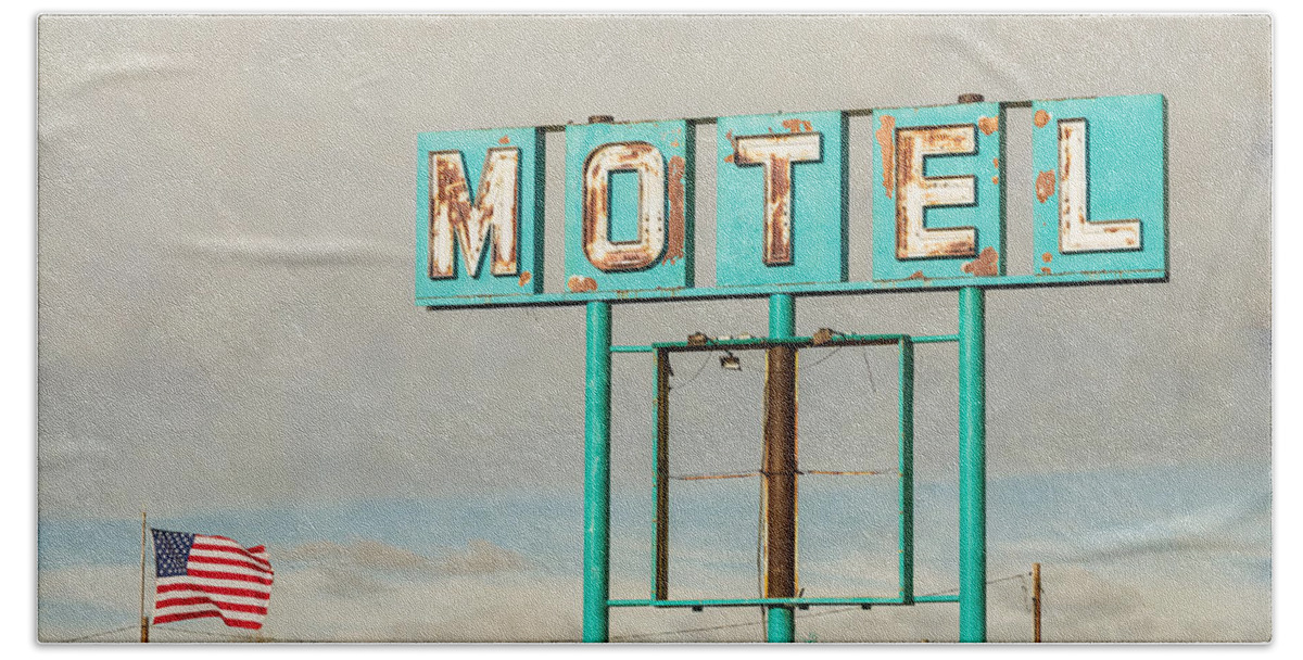 Old Bath Towel featuring the photograph American Retro Motel Sign by James BO Insogna