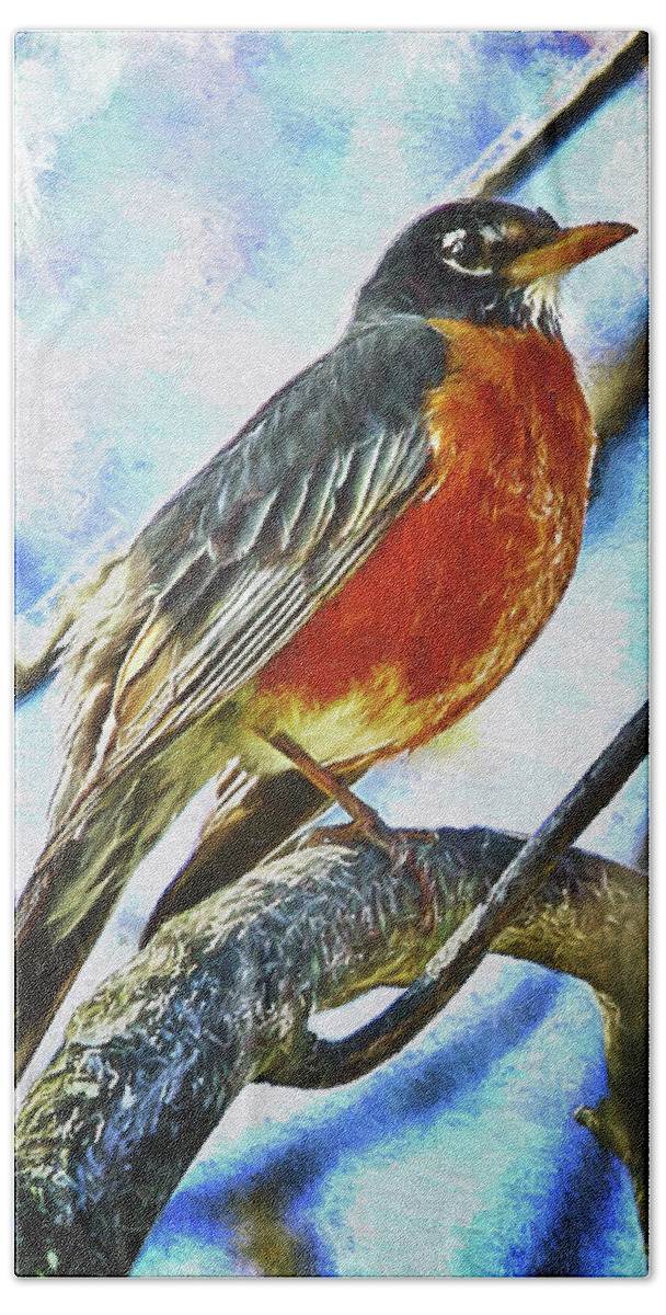 Bird Hand Towel featuring the photograph American Robin by Reynaldo Williams