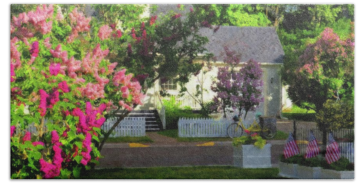 Traditional Art Hand Towel featuring the painting American Suburbia by Desiree Paquette
