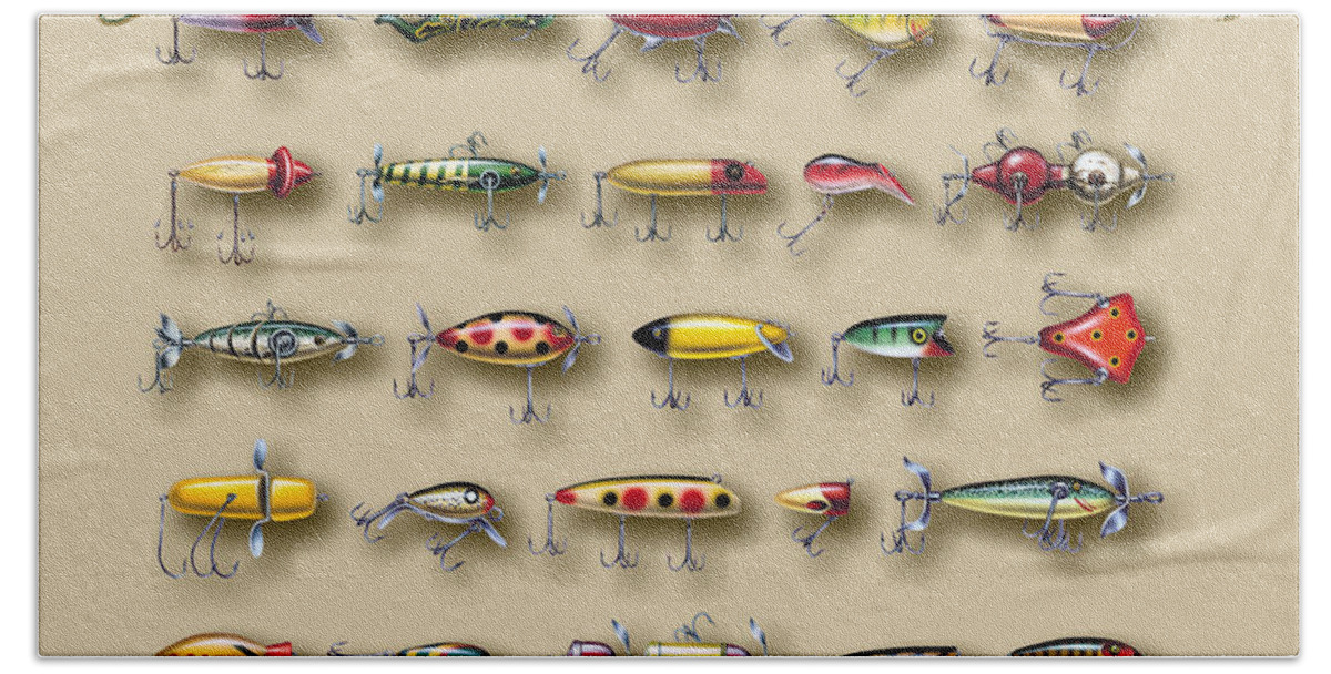 Jon Q Wright Hand Towel featuring the painting American Traditions lures by JQ Licensing
