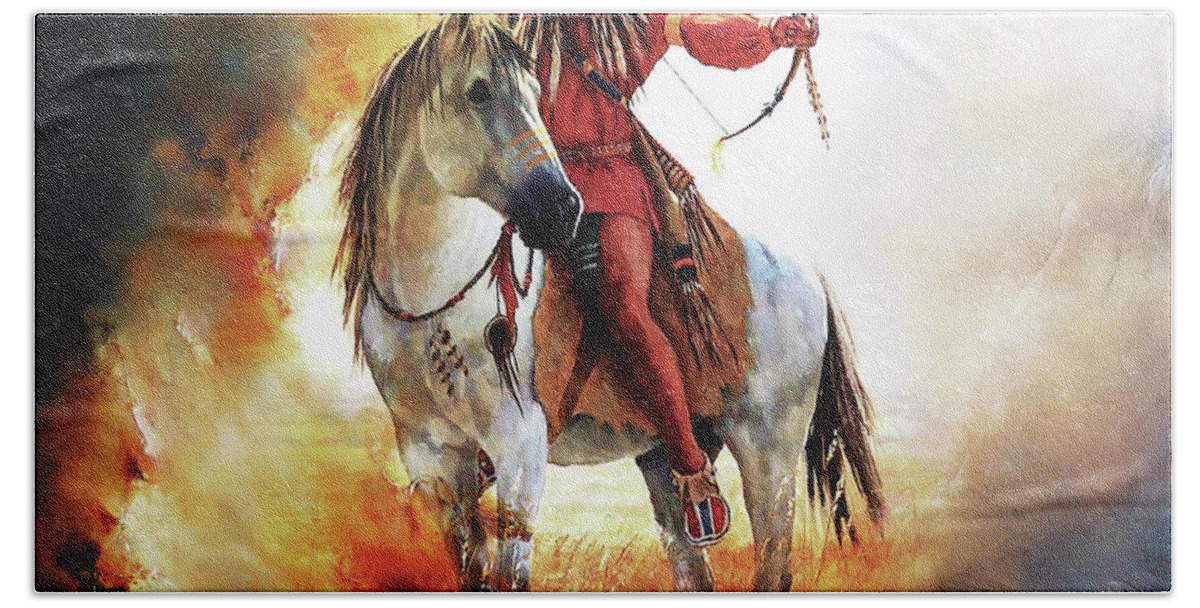 Native American Bath Towel featuring the painting American Warriors 78 by Gull G