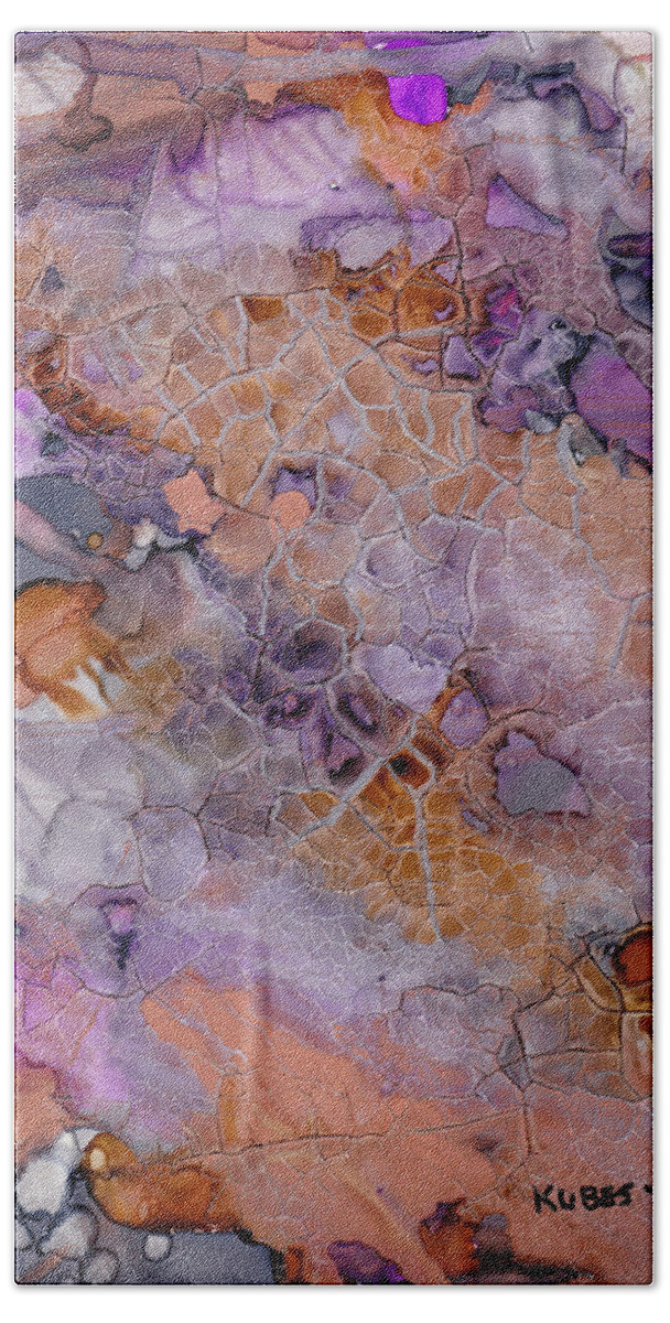 Abstract Bath Towel featuring the mixed media Amethyst and Copper by Susan Kubes