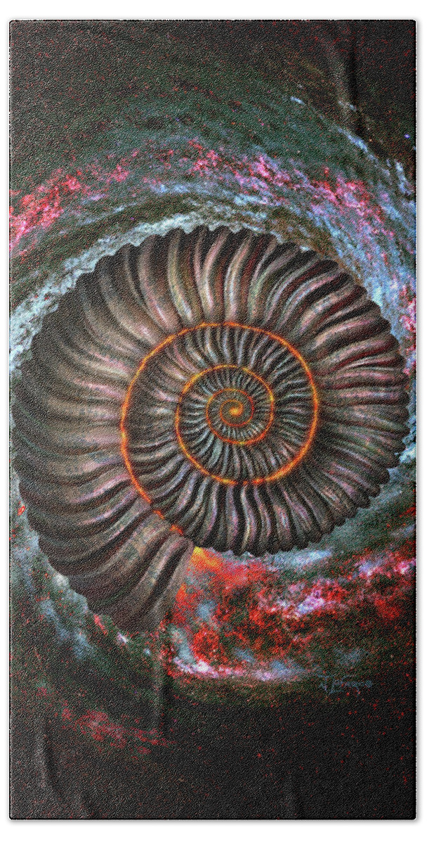 Ammonite Hand Towel featuring the digital art Ammonite Galaxy by Jerry LoFaro
