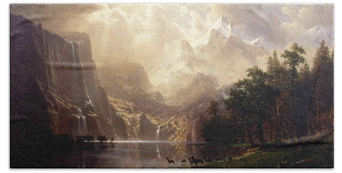 Albert Bierstadt Hand Towel featuring the painting Among the Sierra Nevada by Albert Bierstadt