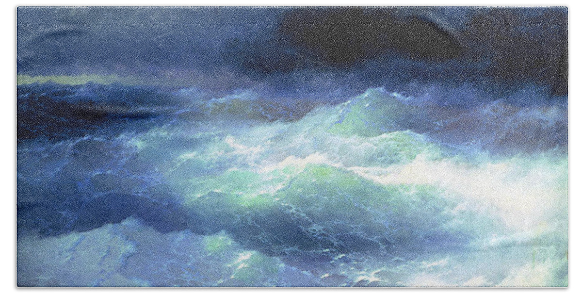 Ivan Aivazovsky Bath Towel featuring the painting Among the waves by Aivazovsky