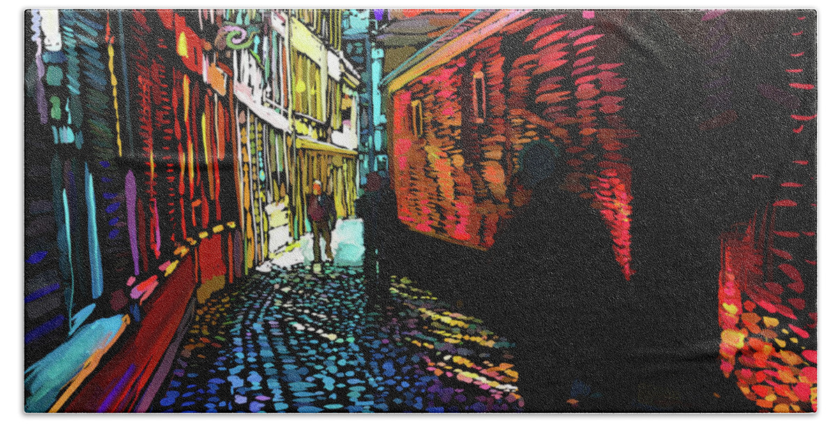 Amsterdam Bath Towel featuring the painting Amsterdam Cobbletones by DC Langer