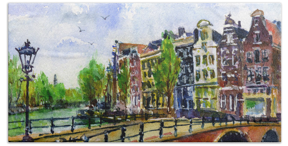 Amsterdam Hand Towel featuring the painting Amsterdam Netherlands by John D Benson