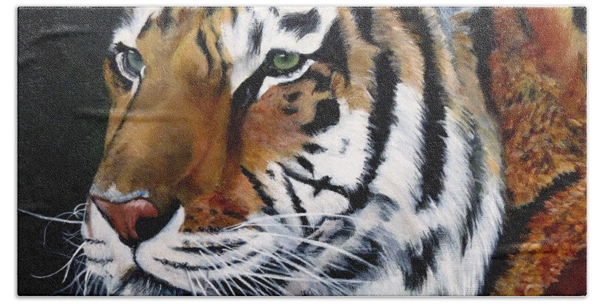 Siberian Hand Towel featuring the painting Amur Tiger by Marilyn McNish