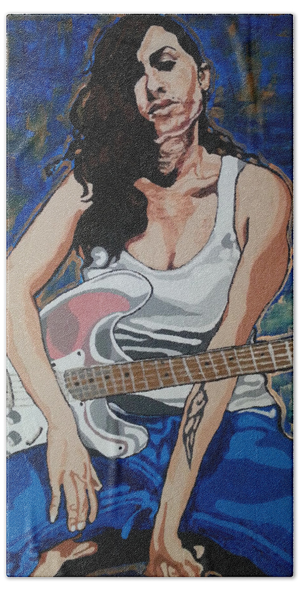 Amy Winehouse Bath Towel featuring the painting Amy Winehouse by Rachel Natalie Rawlins