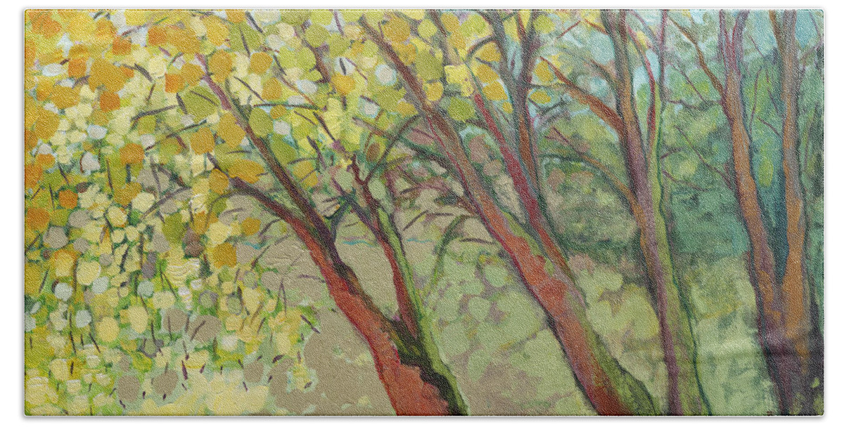 Tree Bath Sheet featuring the painting An Afternoon at the Park by Jennifer Lommers