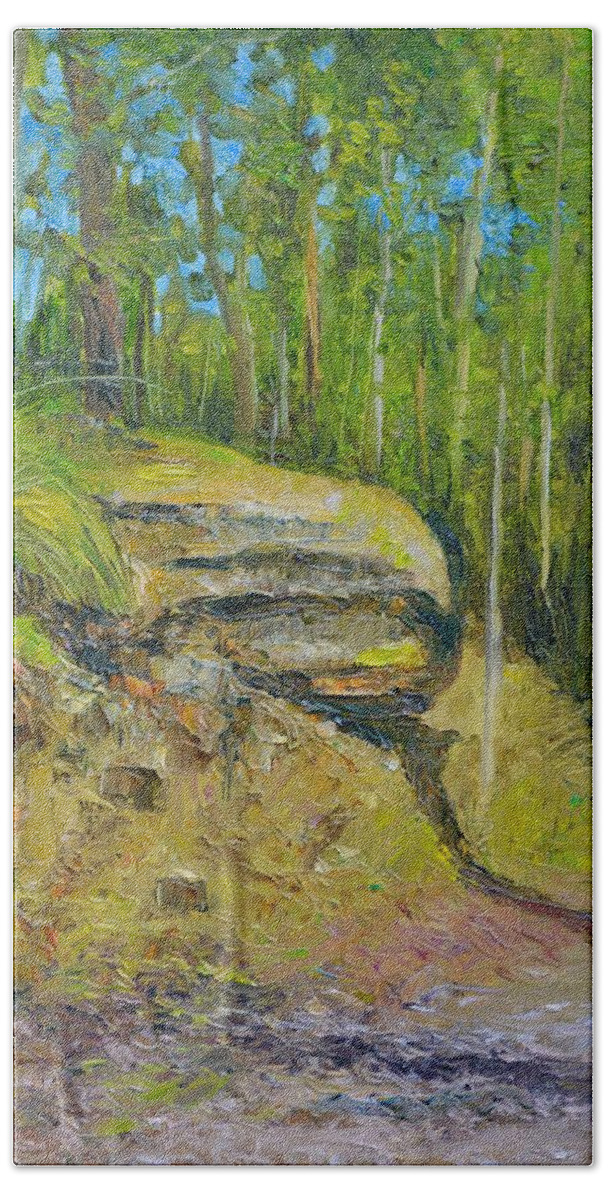 Track Bath Towel featuring the painting An Afternoon Walk along a Lane Cove Track by Dai Wynn