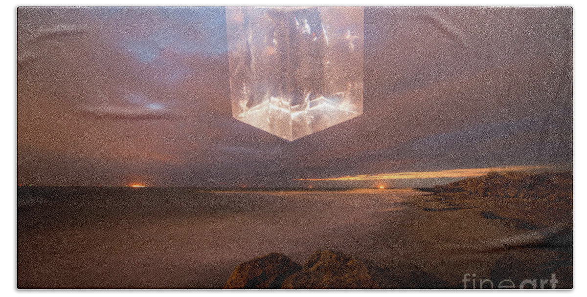 Alien Hand Towel featuring the photograph An Alien Space Craft above Folly Beach by Robert Loe