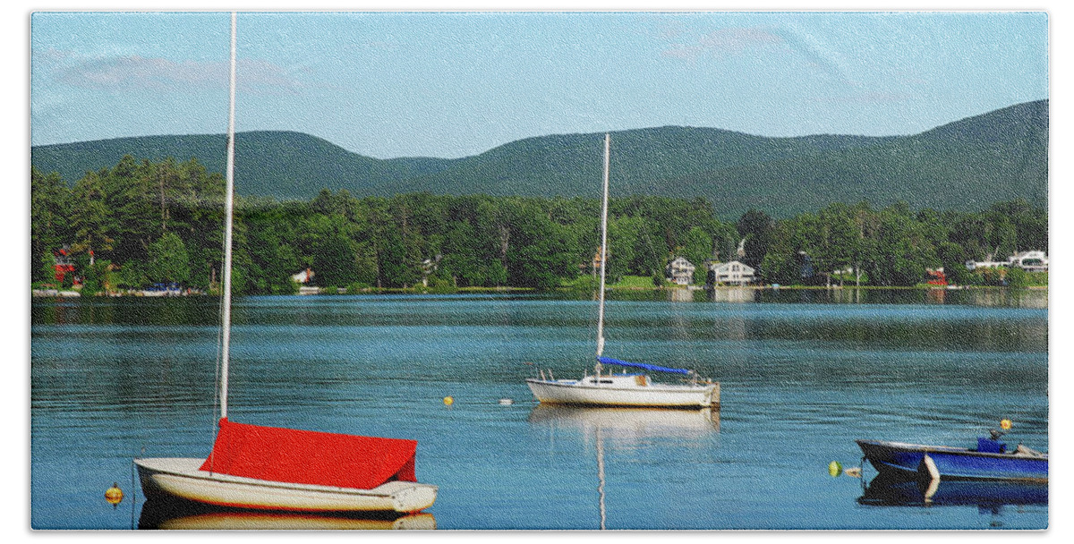 Pittsfield Hand Towel featuring the photograph An early calm on a Berkshire Lake by James Kirkikis