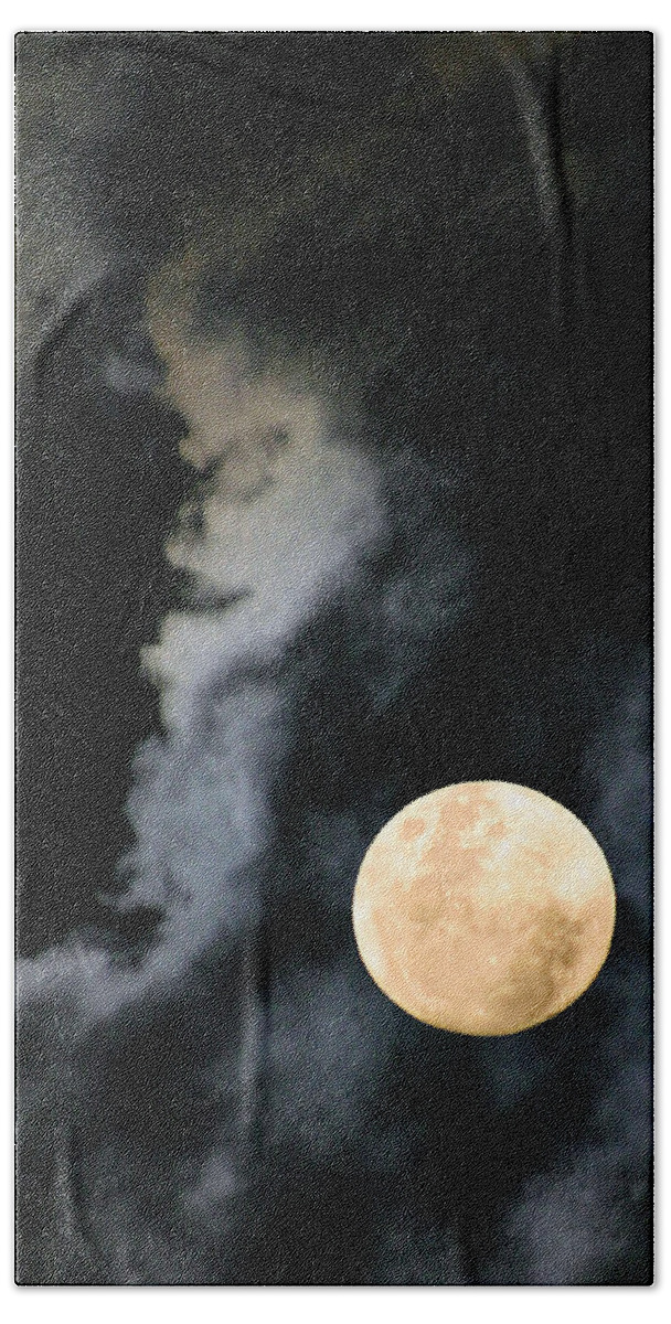 Full Moon Hand Towel featuring the photograph An Evil Face in the Clouds by Kristin Elmquist