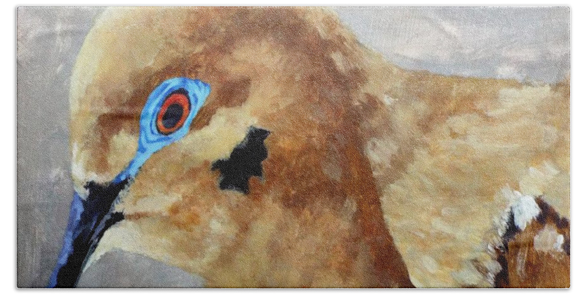 Decorative Bird Hand Towel featuring the painting An eye for art by Michael Dillon