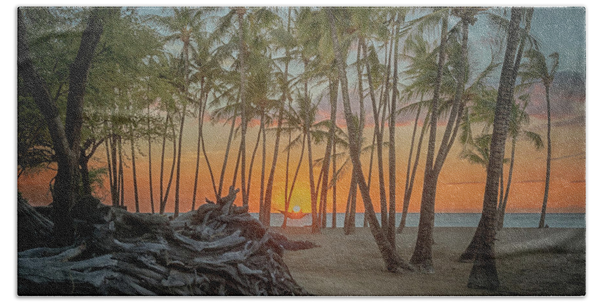 Sunset Hand Towel featuring the photograph Anaehoomalu Beach Sunset by Susan Rissi Tregoning