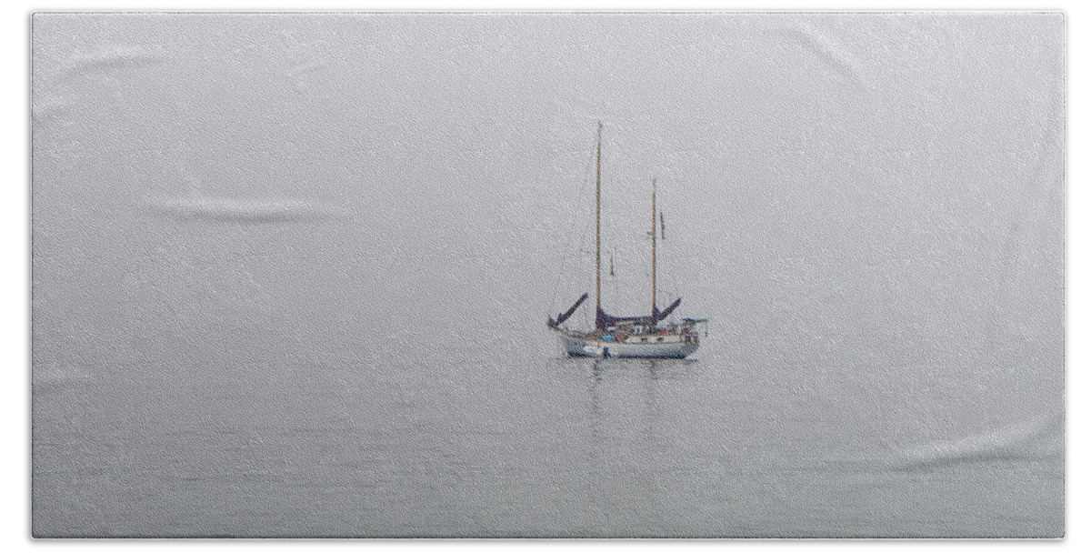 Boat Hand Towel featuring the photograph Anchored in the Mist by Derek Dean