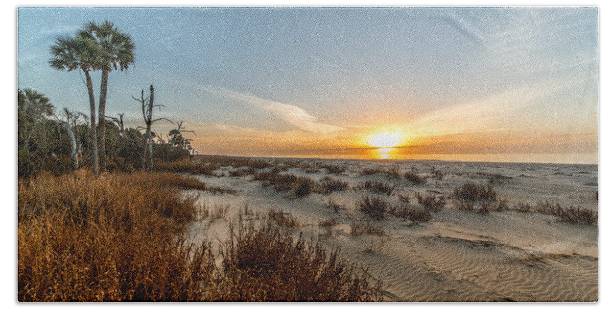 Dewees Island Bath Towel featuring the photograph Ancient Dunes Walk Sunrise - Dewees Island by Donnie Whitaker