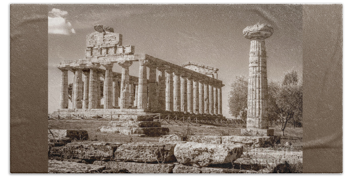 Ancient Paestum Architecture Hand Towel featuring the photograph Ancient Paestum Architecture by Prints of Italy