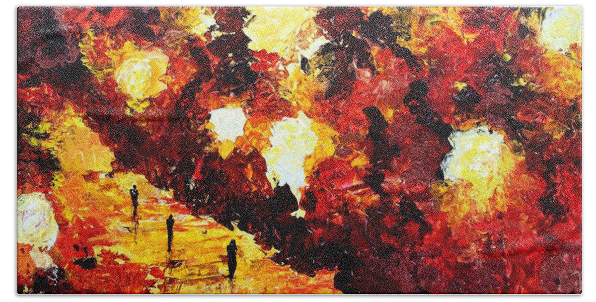 Pallet Knife Painting Hand Towel featuring the painting Ancient Park by Lidija Ivanek - SiLa