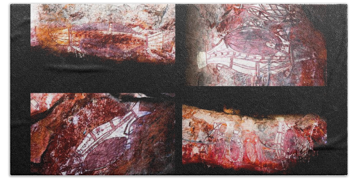 Raw And Untouched Bath Towel featuring the photograph Ancient Rock Art - Fish - Kakadu National Park by Lexa Harpell