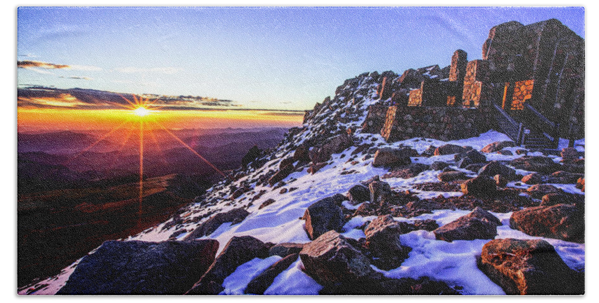 Mt Evans Bath Towel featuring the photograph And then there was light by Kristal Kraft