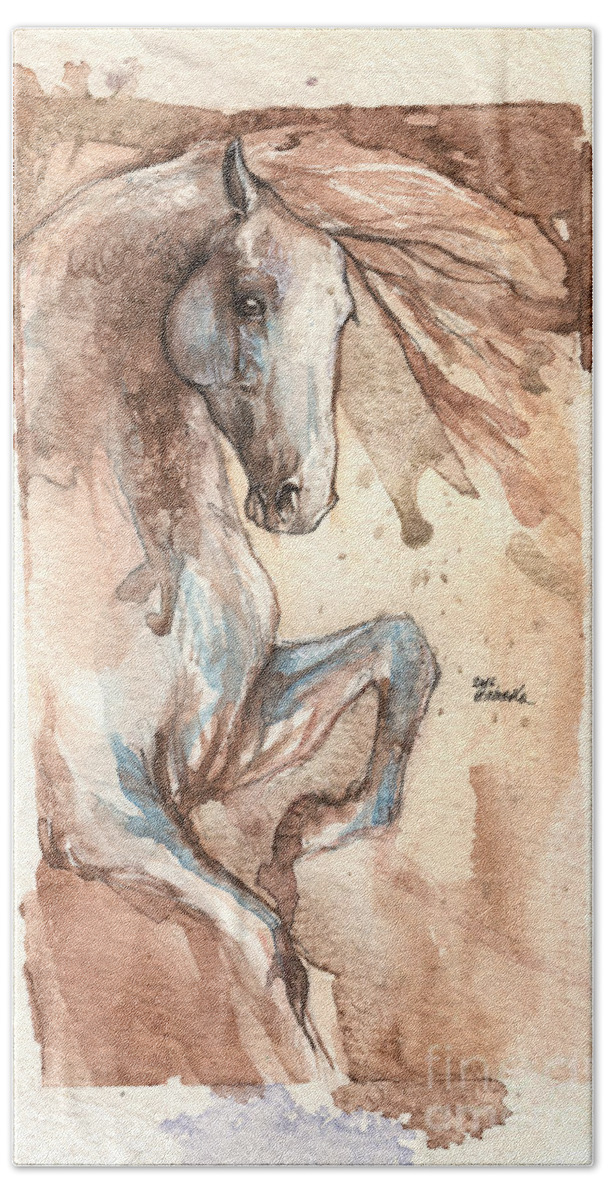 Horse Bath Towel featuring the painting Andalusian horse 2016 01 10 a by Ang El