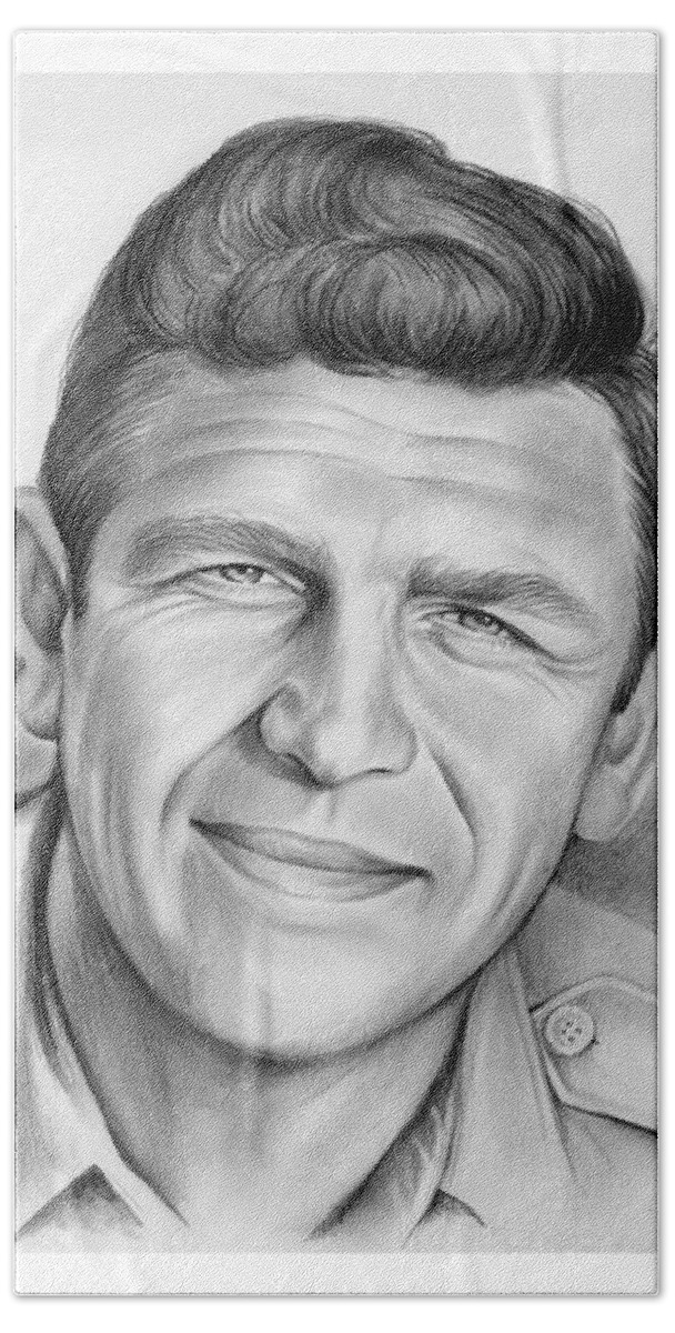 Andy Griffith Hand Towel featuring the drawing Andy Griffith by Greg Joens