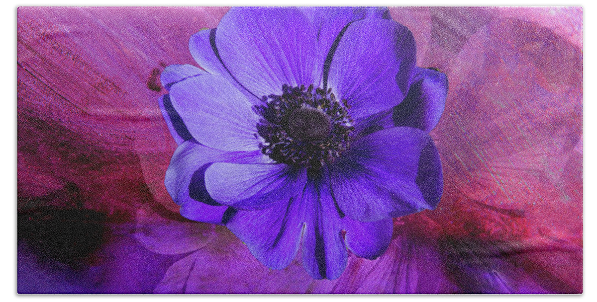 Anemone Hand Towel featuring the digital art Anemone in Purple by Terry Davis