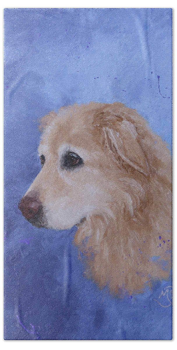 Dog Art Bath Towel featuring the painting Angel, a Golden Retriever by Monica Burnette