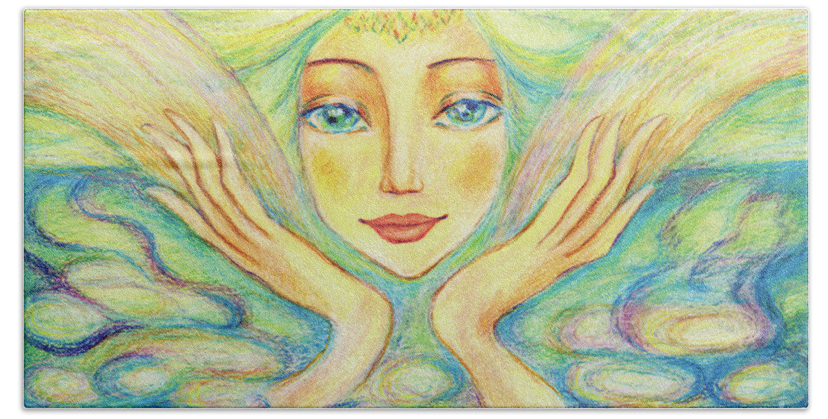 Angel Woman Bath Towel featuring the painting Angel of Serenity by Eva Campbell