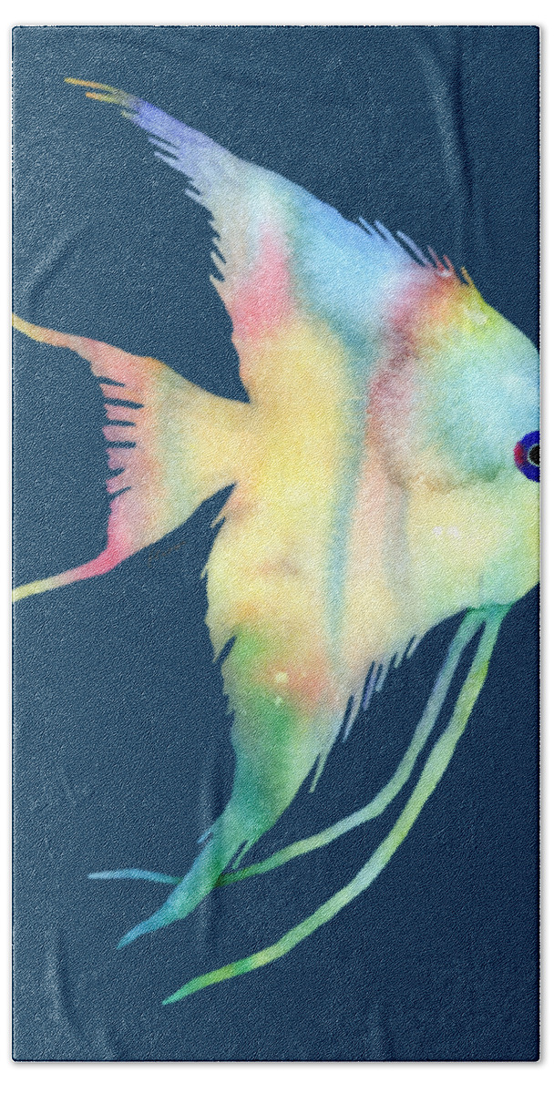 Fish Hand Towel featuring the painting Angelfish I - Solid Background by Hailey E Herrera