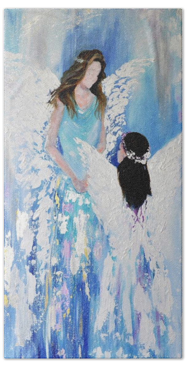 Angels Bath Towel featuring the painting Angels by Debi Starr