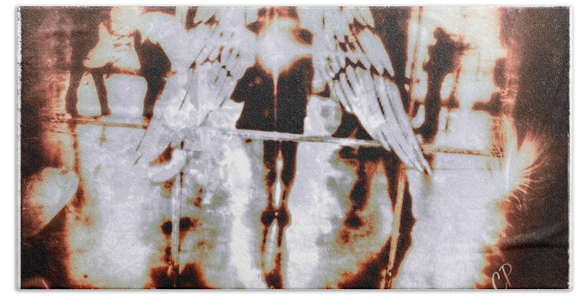  Bath Towel featuring the mixed media Angels In the mirror by Christine Paris