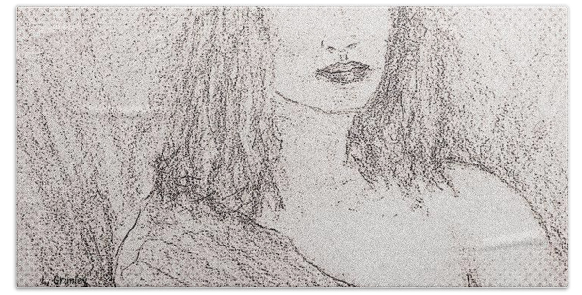 Angie Bath Towel featuring the drawing Angie by Lessandra Grimley
