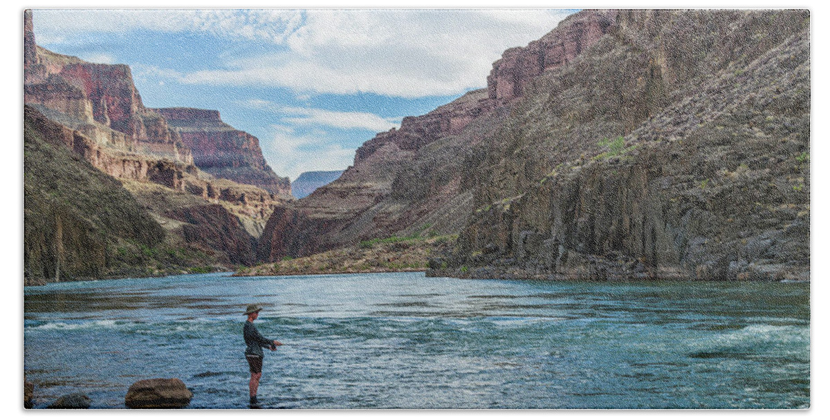 U.s. West Hand Towel featuring the photograph Angling on the Colorado by Alan Toepfer