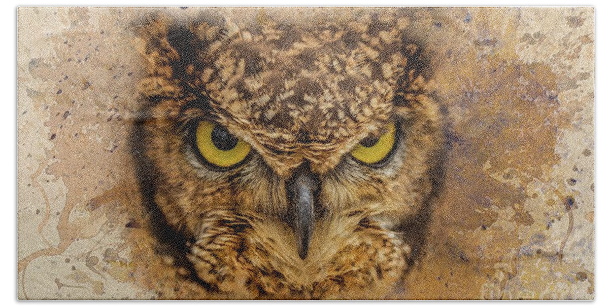 Indian Eagle-owl Hand Towel featuring the photograph Angry Bird by Eva Lechner