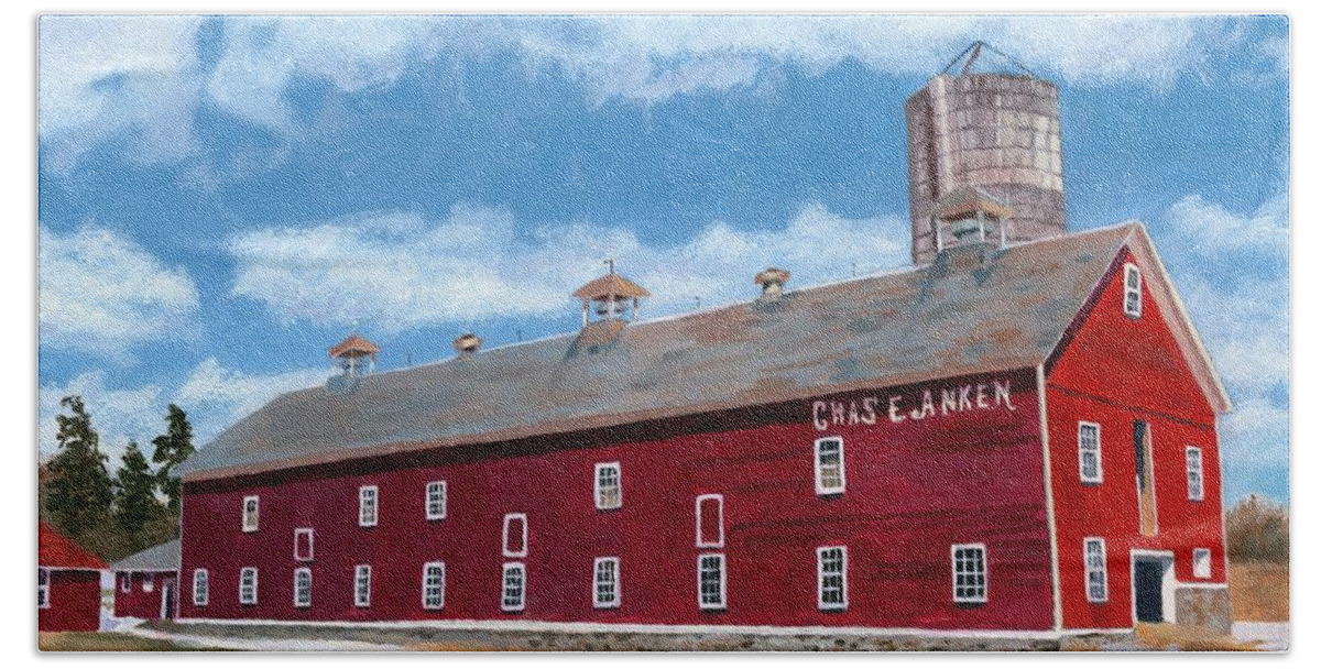 Barn Hand Towel featuring the painting Anken's Barn by Lynne Reichhart