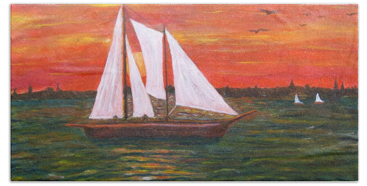 Boat Bath Towel featuring the painting Annopolis Harbor Sunset by Anthony Morretta