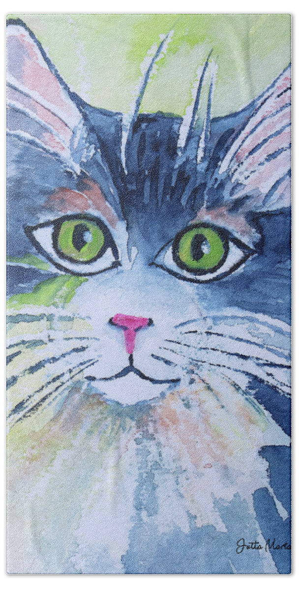 Paint Bath Towel featuring the painting Another Cat by Jutta Maria Pusl