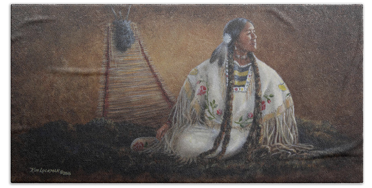 Native American Bath Towel featuring the painting Anticipation by Kim Lockman